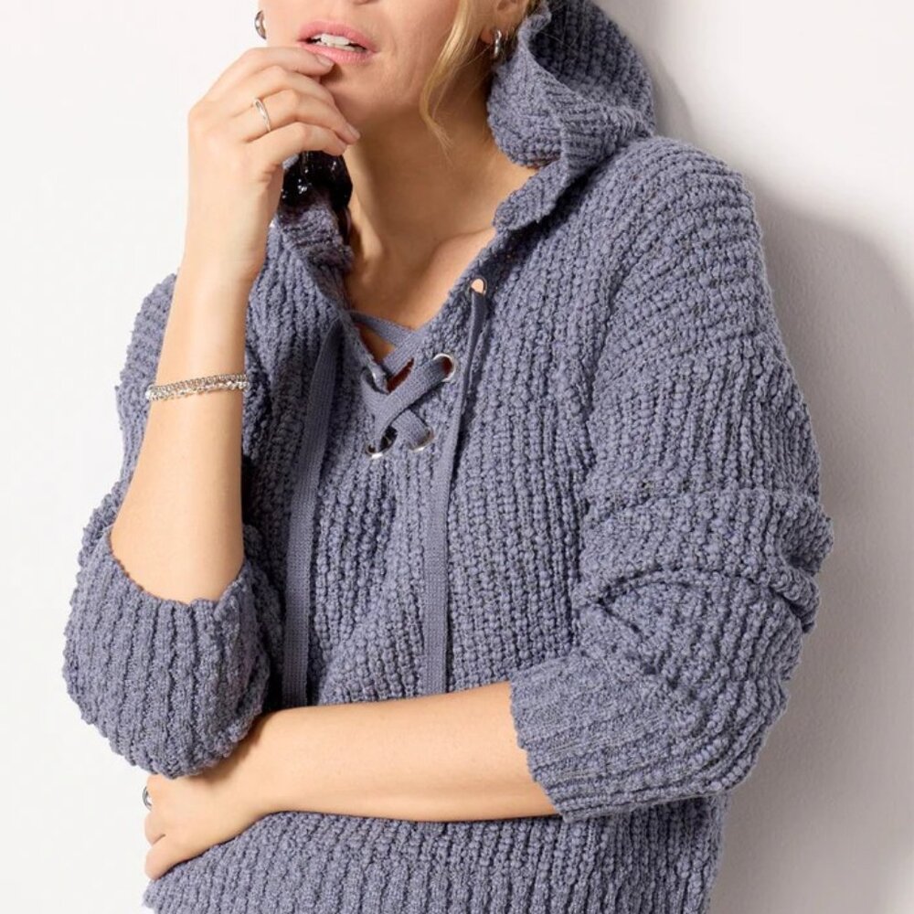 Evereve Design History Marina Hoodie lace beach sweater Size small S grey blue - Picture 2 of 4